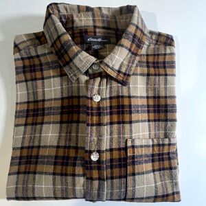 Eddie Bauer Men's Long Sleeve Flannel Button-Up Shirt Brown Black Tan Size XL